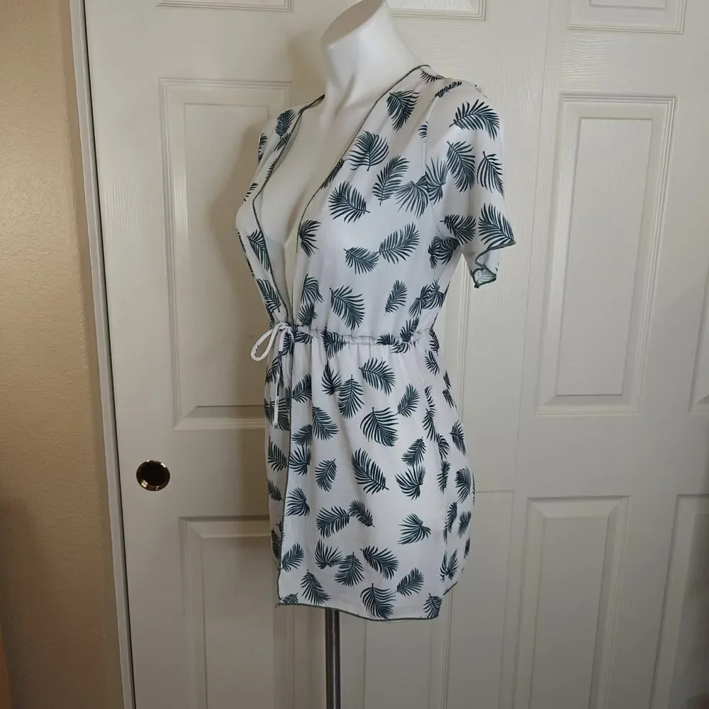 Girl's Shein palm print stretch mesh swim coverup 12-13Y
